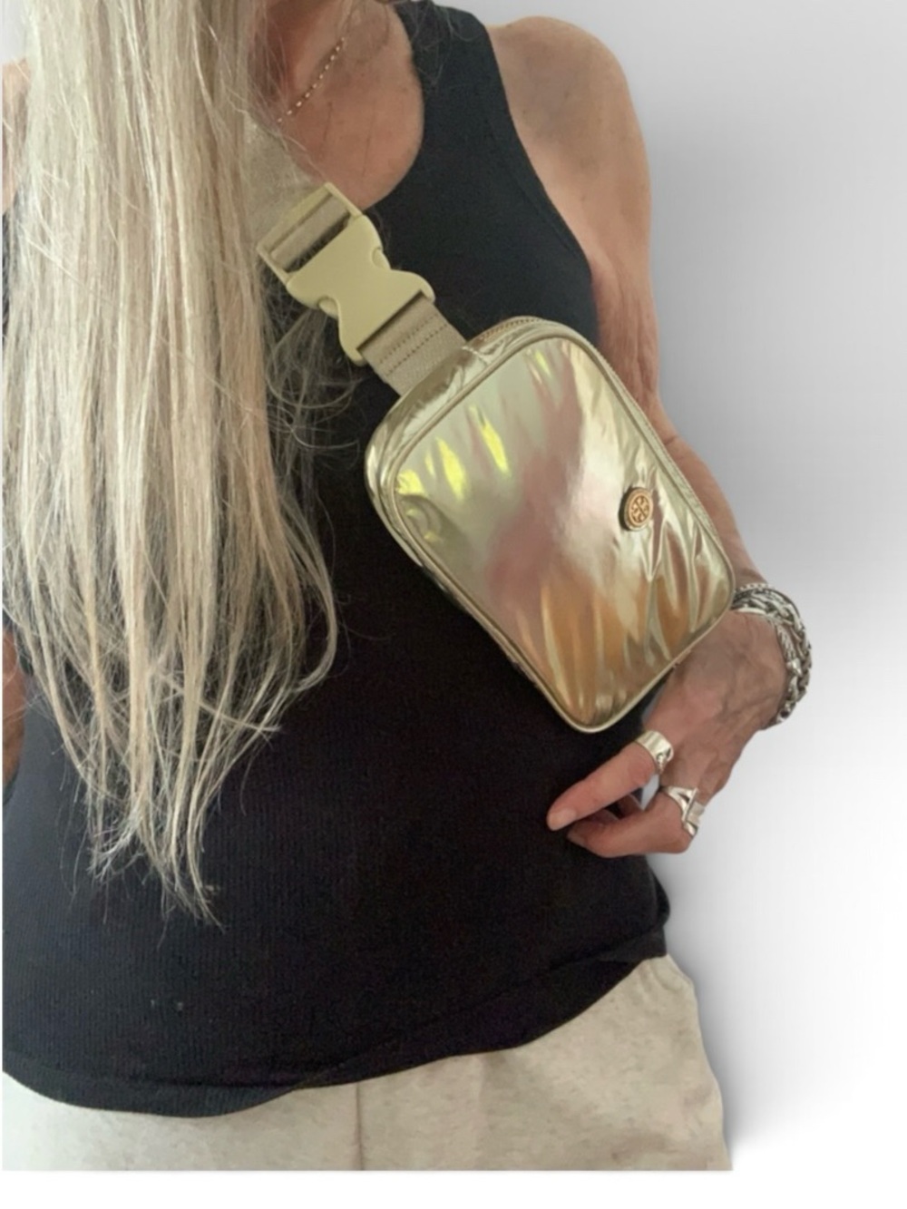 TORY BURCH VIRGINIA BELT SLING BAG METALLIC GOLD NWOT